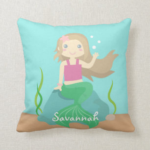 Schattige mooie zeemeermin onder de zee kamer deco kussen