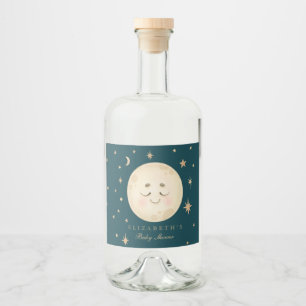 Schattige Moon en Star Navy Baby shower Likeurfles Etiket