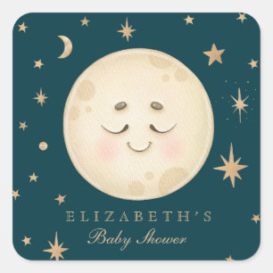 Schattige Moon en Star Navy Baby shower Vierkante Sticker