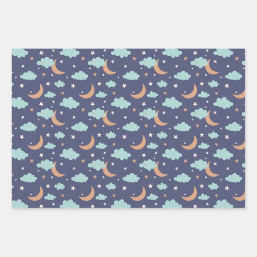 Schattige Moon Star Cloud Pattern Inpakpapier Vel (Voorkant 2)