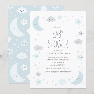 Schattige Moon & Stars Lijst Boy Baby shower Uitno Kaart