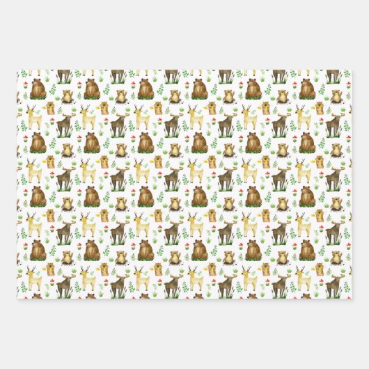Schattige Moose Deer Forest Animals Pattern Inpakpapier Vel (Voorkant)