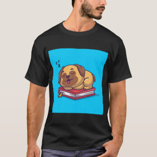 Schattige mopshond slaapt op boek Cartoon Vector P T-shirt