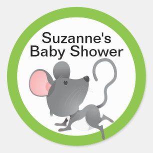 Schattige Mouse Baby shower in blauw Ronde Sticker