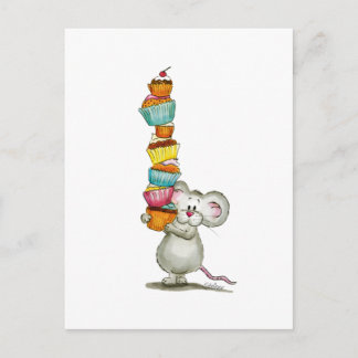 Schattige Mouse draagt Cupcakes - van Gerda Steine Briefkaart