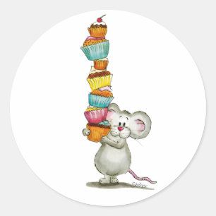 Schattige Mouse draagt Cupcakes - van Gerda Steine Ronde Sticker