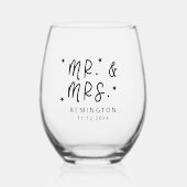 Schattige Mr en Mrs Pas getrouwd Wijnglas Zonder Voet (Voorkant)