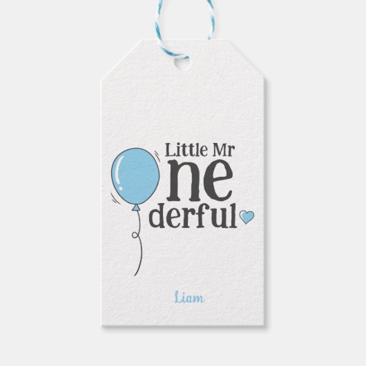 Schattige Mr. Onederful Blue Balloon Custom Cadeaulabel (Voorkant)