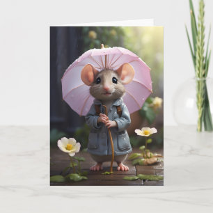 Schattige Muis Daisy Flowers Illustratie Blank Kaart