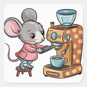 Schattige muis die koffie zet vierkante sticker