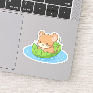 Schattige Muis in een Blad Boot Sticker