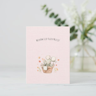 Schattige Muis Met Bloemen Welkom Nieuwe Baby Briefkaart