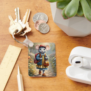 Schattige muismeisje op weg naar school, personali sleutelhanger