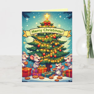 Schattige Muizen Koekjes Kerstboom Feestelijk Opge Feestdagen Kaart