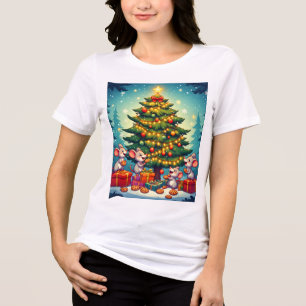 Schattige Muizen Koekjes Kerstboom Feestelijk Opge Tri-Blend Shirt