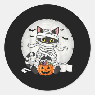 Schattige Mummie Zwarte Kat Halloween Kostuum Grap Ronde Sticker
