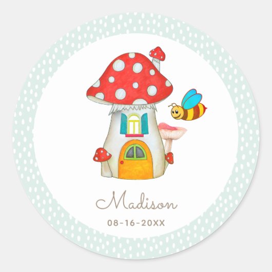 Schattige Mushroom Cottage Fantasy Woodland Verjaa Ronde Sticker (Voorkant)