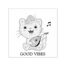 Schattige muzikale tabby kat met mandoline  zelfinktende stempel