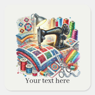Schattige naailiefhebbers voeg tekst toe vierkante sticker