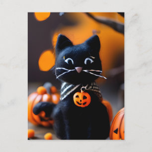 Schattige Naald vilt zwarte Halloween Cat Briefkaart