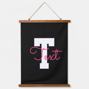 Schattige naam & monogram Zwart Wit & Roze Hangend Wandkleed