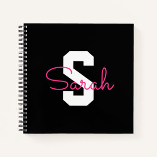 Schattige naam & monogram Zwart Wit & Roze Notitieboek