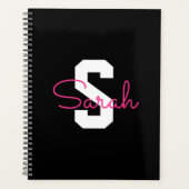 Schattige naam & monogram | Zwart Wit & Roze Planner (Voorkant)
