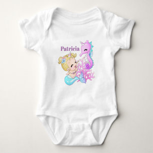 Schattige naam toevoegen baby zeemeermin zeepaardj romper