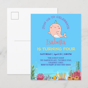 Schattige Narwalvis Eenhoorn Regenboog zee Verjaar Uitnodiging Briefkaart