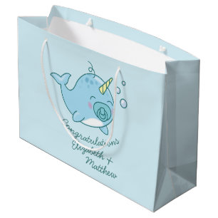 Schattige Narwhal Baby shower Kawaii Blue Boy Groot Cadeauzakje
