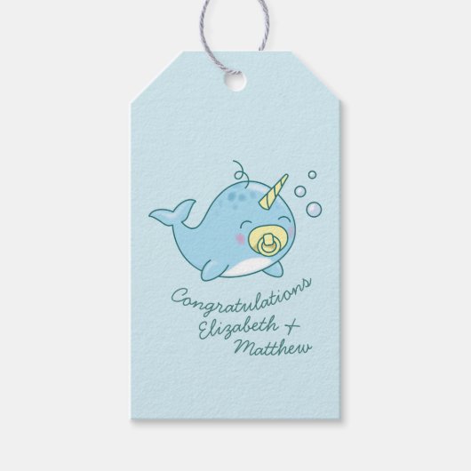 Schattige Narwhal Baby shower Kawaii Cadeaulabel (Voorkant)