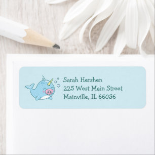 Schattige Narwhal Baby shower Kawaii Roze Meisje Etiket