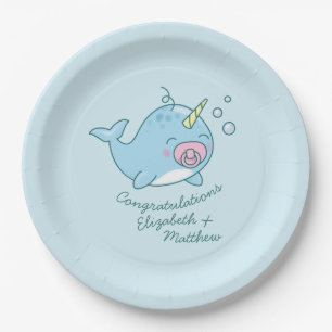 Schattige Narwhal Baby shower Kawaii Roze Meisje Papieren Bordje