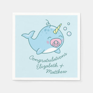 Schattige Narwhal Baby shower Kawaii Roze Meisje Servet