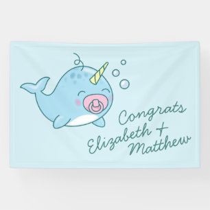 Schattige Narwhal Baby shower Kawaii Roze Meisje Spandoek
