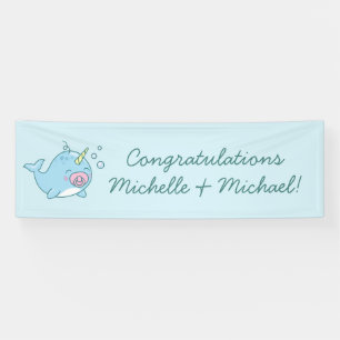 Schattige Narwhal Baby shower Kawaii Roze Meisje Spandoek