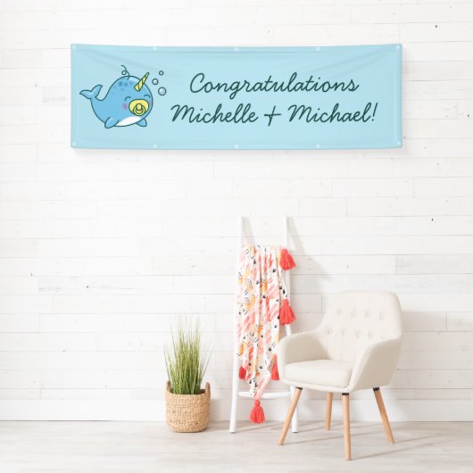 Schattige Narwhal Baby shower Kawaii Spandoek (Insitu)