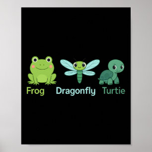 Schattige Natuur Frog Dragonfly Turtle Design Poster
