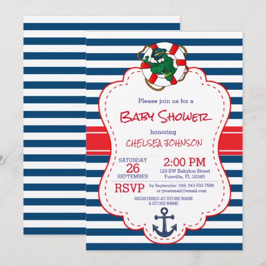 Schattige nautisch alligator Baby shower Kaart (Voorkant / Achterkant)