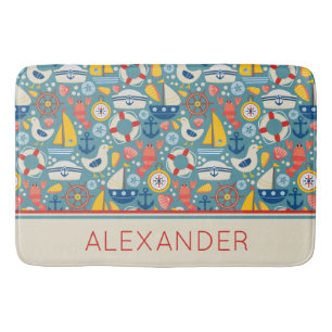 Schattige nautisch Zee leven gepersonaliseerd Badmat