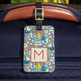 Schattige nautisch Zee levensmonogram Bagagelabel