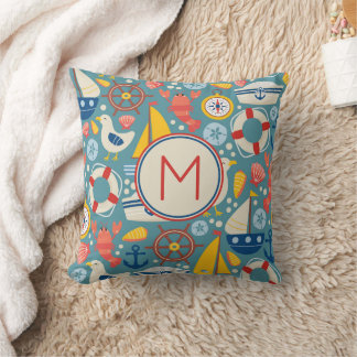 Schattige nautisch Zee levensmonogram Kussen