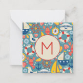 Schattige nautisch Zee levensmonogram Notitiekaartje (Voorkant)