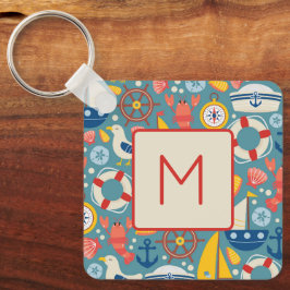 Schattige nautisch Zee levensmonogram Sleutelhanger
