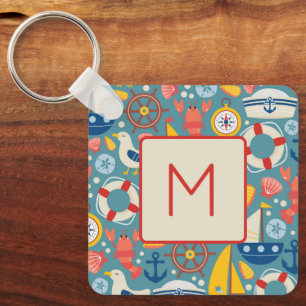 Schattige nautisch Zee levensmonogram Sleutelhanger