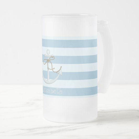 Schattige Nautische verankering op lichtblauwe str Matglas Bierpul (Voorkant rechts)