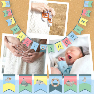 Schattige nautische waterdieren Waterverf Baby sho Vlaggetjes