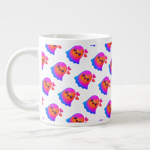 Schattige Neon Kawaii Ghost met Gradient Glow en Extra Grote Beker
