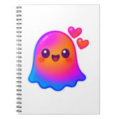 Schattige Neon Kawaii Ghost met Gradient Glow en Notitieboek (Voorkant)