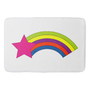 Schattige Neon Roze Ster en Kleurrijke Regenboog F Badmat
